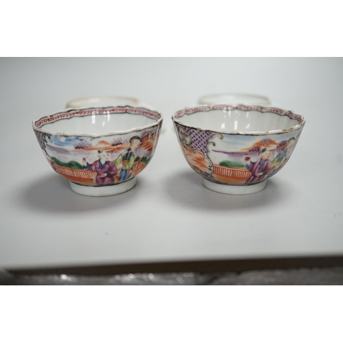 1360 - A pair of late 18th century Chinese export famille rose tea bowls and saucers. Saucers 13.5cm