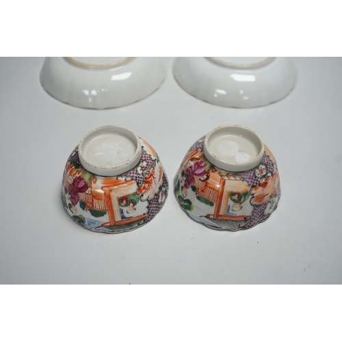 1360 - A pair of late 18th century Chinese export famille rose tea bowls and saucers. Saucers 13.5cm