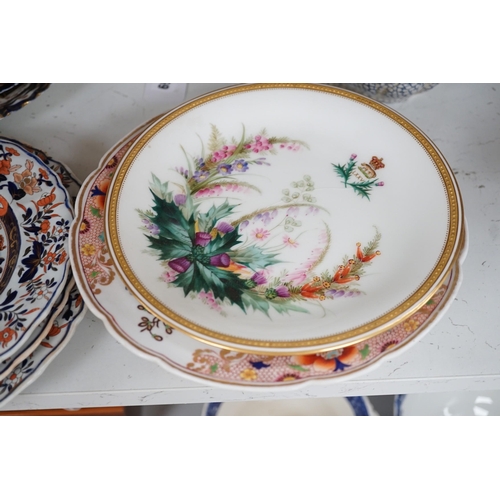 1369 - A quantity of Royal Crown Derby Imari teawares, Masons ironstone plates and further 19th century cer... 