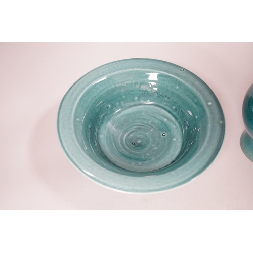 1378 - A Chinese turquoise-glazed vase and bowl. Tallest 20.5cm