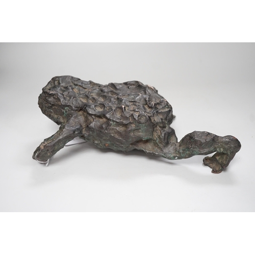 1396 - A large contemporary bronze model of a toad, 31cm long