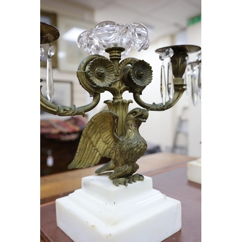 1515 - A pair of 19th century eagle two branch candelabra,34cms high x 3cms wide