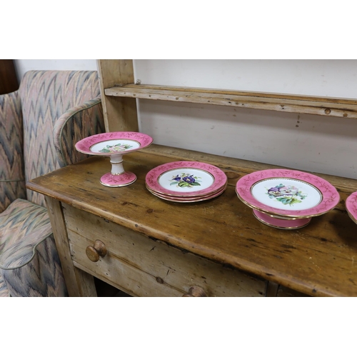 1517 - An English porcelain pink ground floral dessert service, late 19th century