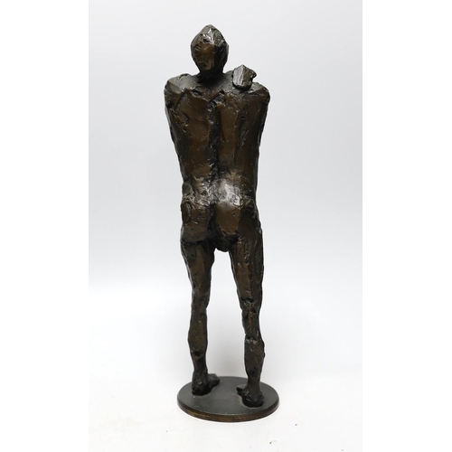 1519 - Bronze: pressed mark stamped to right ankle, one of nine, a figural male nude bronze, 35cms high... 