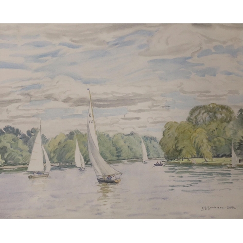 1653 - John Sanderson Sanderson-Wells RI (1872-1955), watercolour, 'Sailing, Kingston Reach', signed, 35 x ... 