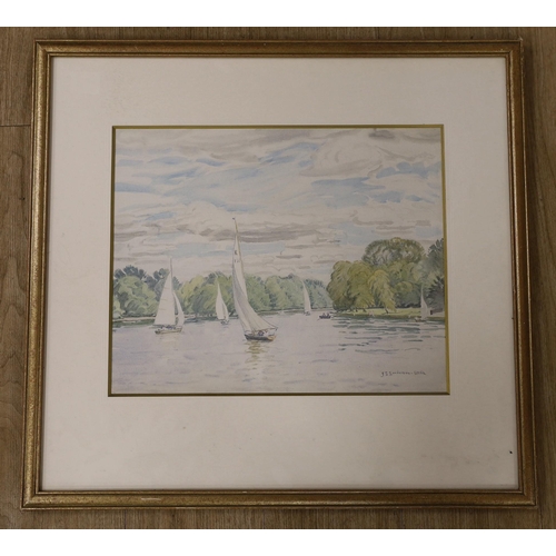 1653 - John Sanderson Sanderson-Wells RI (1872-1955), watercolour, 'Sailing, Kingston Reach', signed, 35 x ... 