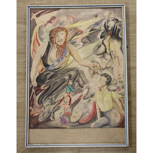 1654 - Modern British, watercolour, Illustration of Hades, 51 x 39.5cm