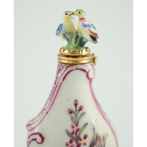 101 - A good Chelsea or St James (Charles Gouyn) gold mounted porcelain scent bottle, c.1755, of rococo ca... 