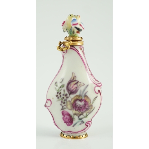 101 - A good Chelsea or St James (Charles Gouyn) gold mounted porcelain scent bottle, c.1755, of rococo ca... 