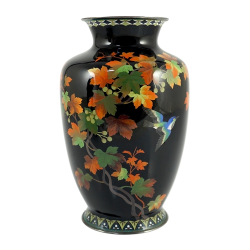 114 - A Japanese silver wire cloisonné enamel vase, third quarter 20th century, decorated with fruiting vi... 