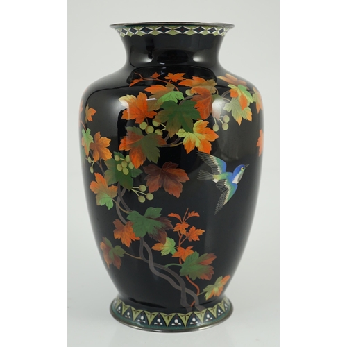 114 - A Japanese silver wire cloisonné enamel vase, third quarter 20th century, decorated with fruiting vi... 