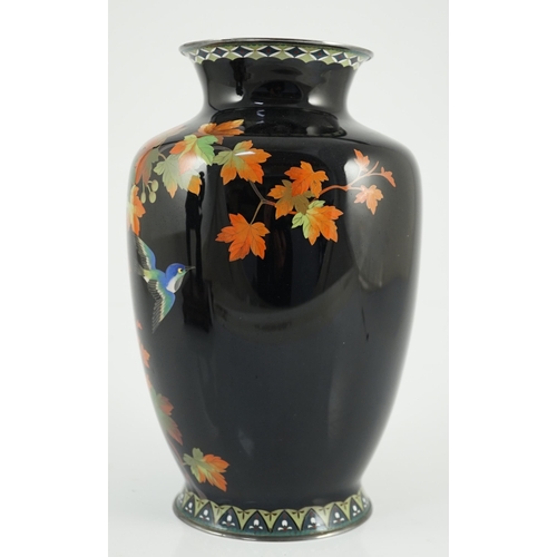 114 - A Japanese silver wire cloisonné enamel vase, third quarter 20th century, decorated with fruiting vi... 