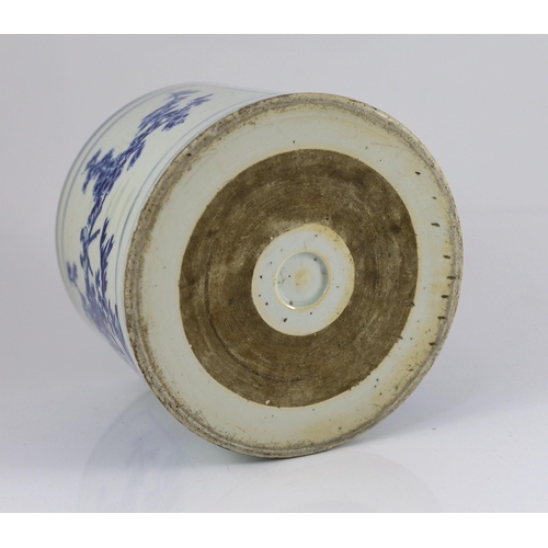 121 - A Chinese blue and white landscape brushpot, bitong, Kangxi period, painted to rectangular reserve... 