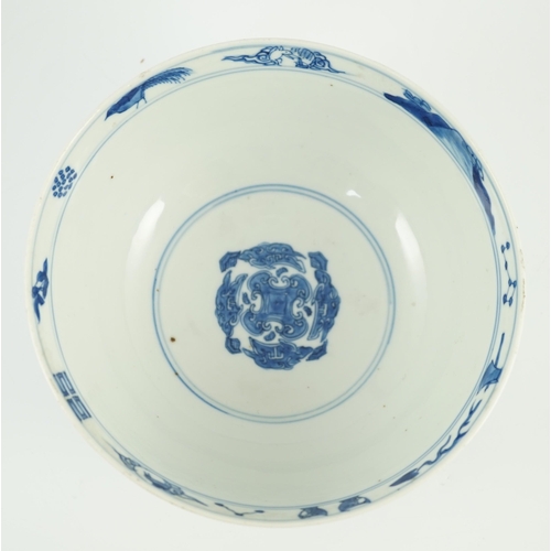 124 - A Chinese blue and white inscribed Ode to the Red Cliff bowl, Kangxi period, painted with Su Shi a... 