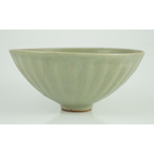 125 - A Chinese Longquan celadon petal lobed bowl, Southern Song dynasty, fine crackle to the glaze, burnt... 