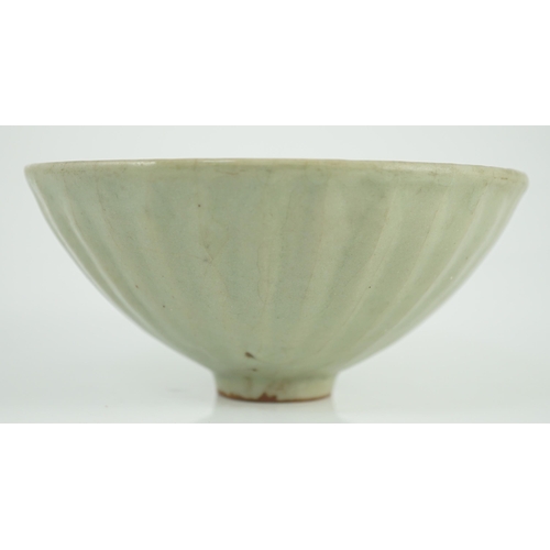 125 - A Chinese Longquan celadon petal lobed bowl, Southern Song dynasty, fine crackle to the glaze, burnt... 