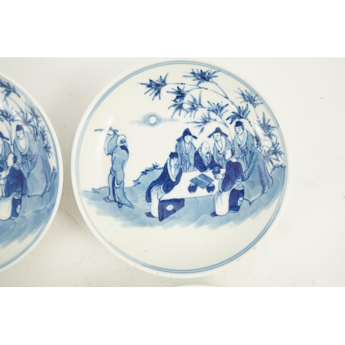 141 - A set of six Chinese Seven Sages of the Bamboo Grove saucer dishes, Kangxi marks but late 19th cen... 