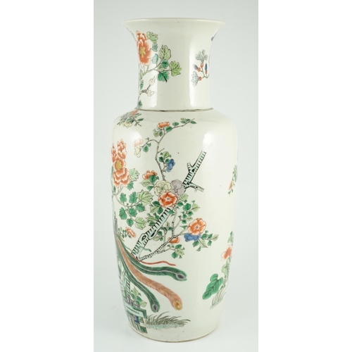 152 - A Chinese famille verte vase baluster vase, late 19th century, painted with a phoenix amid rockwork,... 