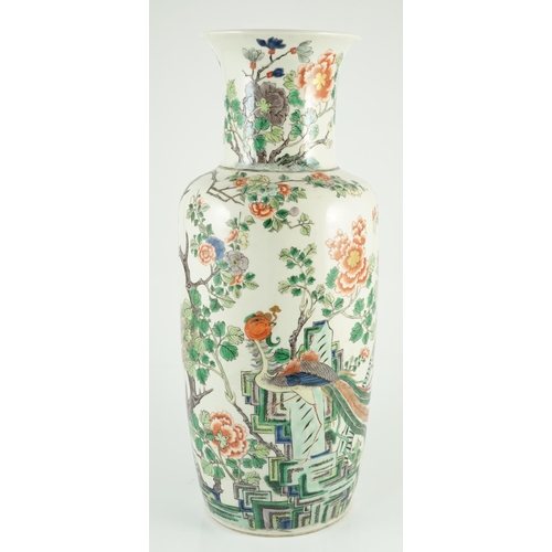 152 - A Chinese famille verte vase baluster vase, late 19th century, painted with a phoenix amid rockwork,... 