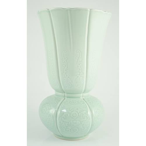 155 - An unusual Chinese pale celadon glazed vase, Yongzheng seal mark late 19th/early 20th century, the p... 