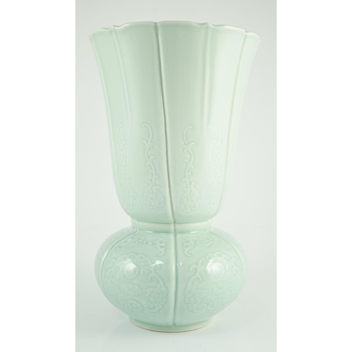 155 - An unusual Chinese pale celadon glazed vase, Yongzheng seal mark late 19th/early 20th century, the p... 