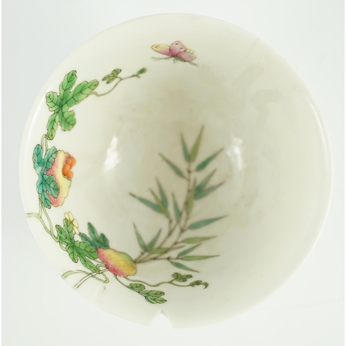 163 - A Chinese famille rose bowl, Jiaqing seal mark and of the period (1796-1820), painted with fruiting ... 