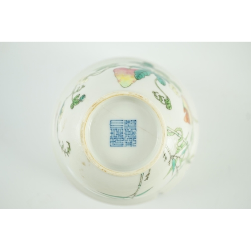 163 - A Chinese famille rose bowl, Jiaqing seal mark and of the period (1796-1820), painted with fruiting ... 