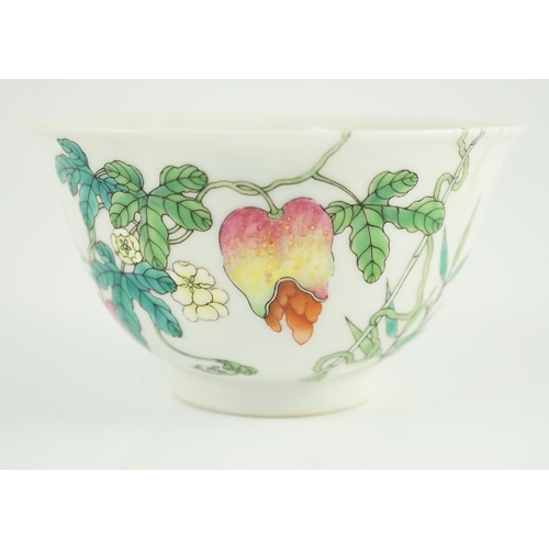 163 - A Chinese famille rose bowl, Jiaqing seal mark and of the period (1796-1820), painted with fruiting ... 