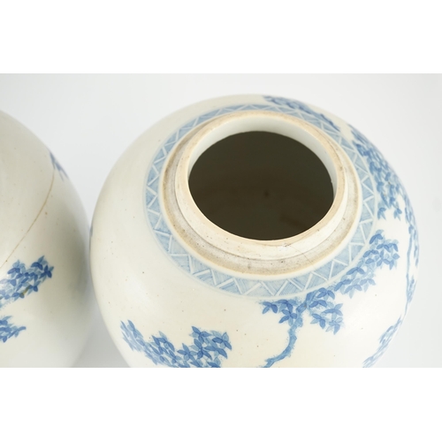 165 - A pair of large Chinese blue and white ovoid jars and associated covers, 19th century, each painted ... 