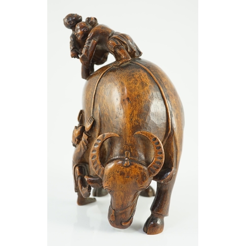 178 - A Chinese bamboo boys and buffalo group, 18th/19th century, finely carved in high relief and openw... 