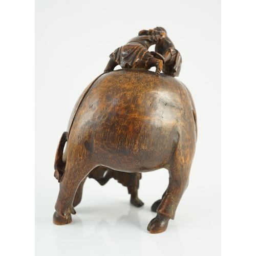 178 - A Chinese bamboo boys and buffalo group, 18th/19th century, finely carved in high relief and openw... 