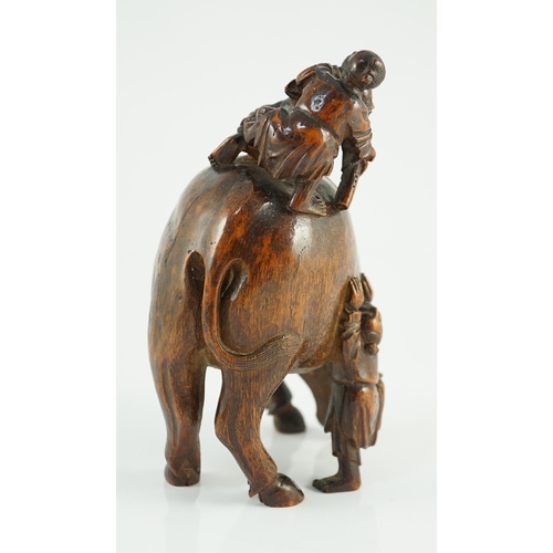 178 - A Chinese bamboo boys and buffalo group, 18th/19th century, finely carved in high relief and openw... 