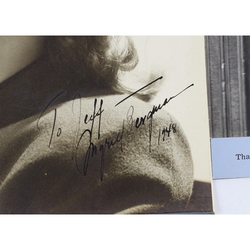 18 - Ingrid Bergman (1915-1982) - a signed black and white photograph, inscribed, To Jeff, Ingrid Bergm... 