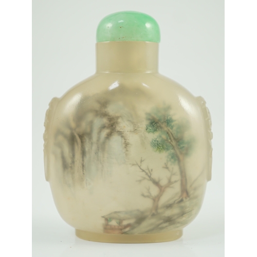 194 - A Chinese inside painted agate landscape snuff bottle, signed Liu Shouben, c.1965-70, painted by t... 