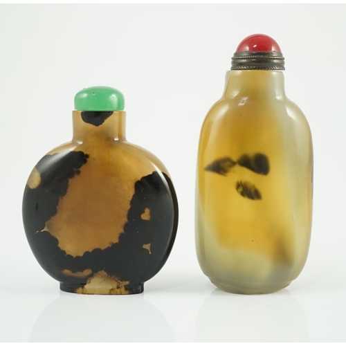 198 - A Chinese shadow agate snuff bottle, and an imitation shadow agate glass snuff bottle, both c.1760-1... 