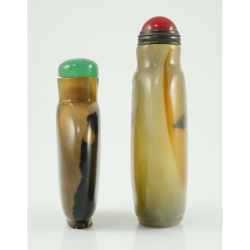 198 - A Chinese shadow agate snuff bottle, and an imitation shadow agate glass snuff bottle, both c.1760-1... 