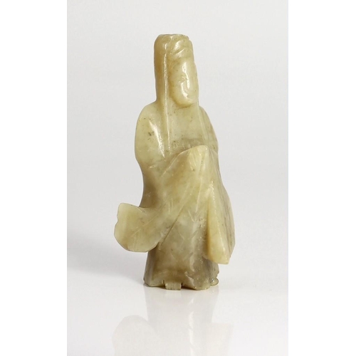 204 - An early Chinese cream jade figure of Guanyin, together with a 19th century pale celadon and brown j... 