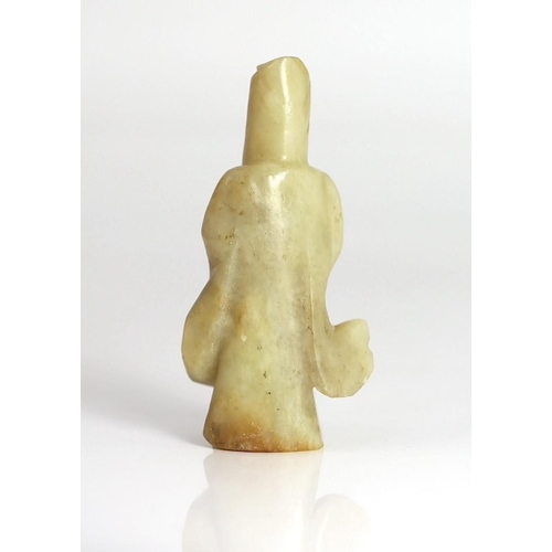 204 - An early Chinese cream jade figure of Guanyin, together with a 19th century pale celadon and brown j... 