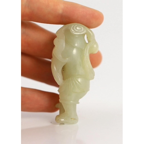 217 - An assembled group of four Chinese pale celadon jade figures, 18th/19th century, the first a group o... 