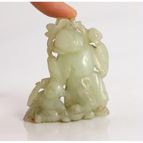 217 - An assembled group of four Chinese pale celadon jade figures, 18th/19th century, the first a group o... 