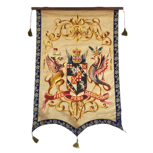 22 - Nine mid 19th century Royal heraldic banners, decorated with armorials of European countries, includ... 