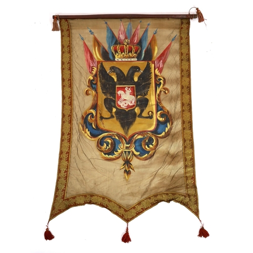 22 - Nine mid 19th century Royal heraldic banners, decorated with armorials of European countries, includ... 