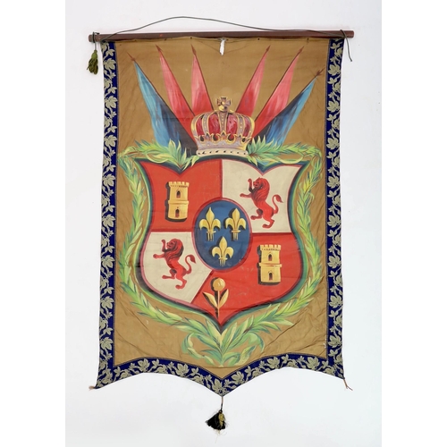 22 - Nine mid 19th century Royal heraldic banners, decorated with armorials of European countries, includ... 