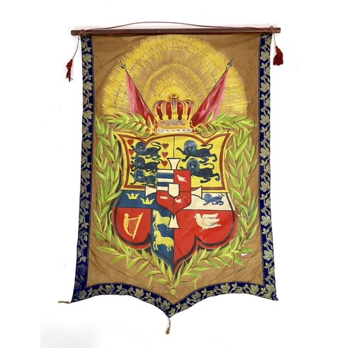 22 - Nine mid 19th century Royal heraldic banners, decorated with armorials of European countries, includ... 