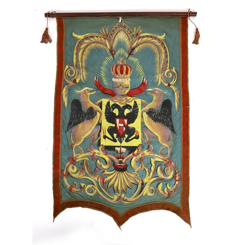 22 - Nine mid 19th century Royal heraldic banners, decorated with armorials of European countries, includ... 