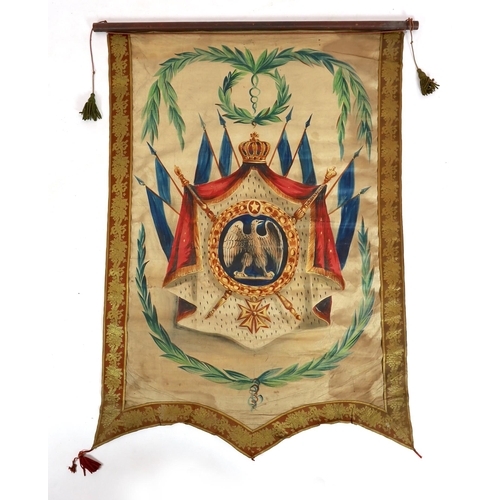 22 - Nine mid 19th century Royal heraldic banners, decorated with armorials of European countries, includ... 