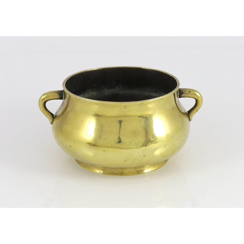 226 - A Chinese polished bronze censer, gui, Xuande six character mark, 18th/19th century, applied with a ... 