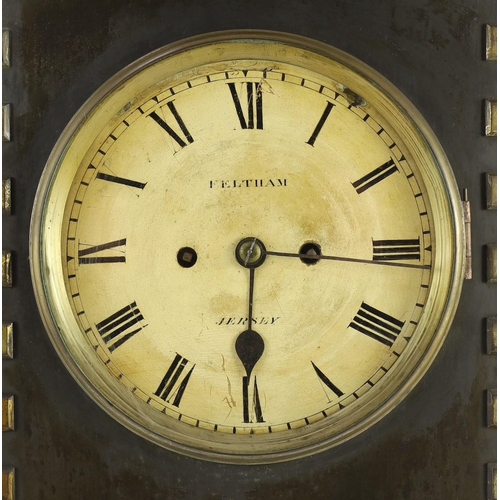 236 - Feltham of Jersey. An early Victorian ormolu mounted ebonised bronze bracket clock, in architectural... 