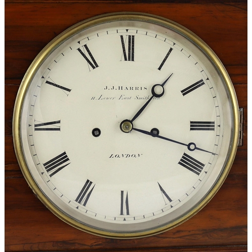 240 - J.J. Harris of London. A Victorian rosewood hour repeating bracket clock, in plain architectural cas... 