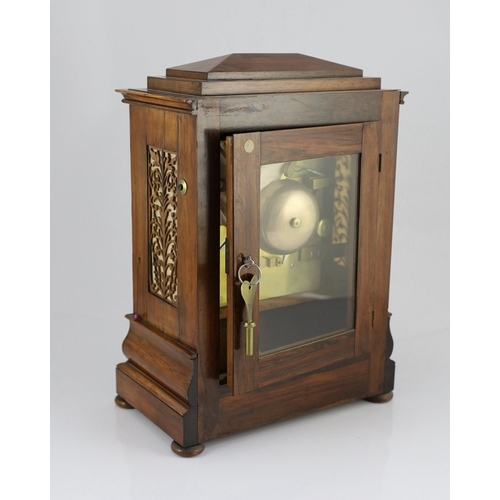 240 - J.J. Harris of London. A Victorian rosewood hour repeating bracket clock, in plain architectural cas... 